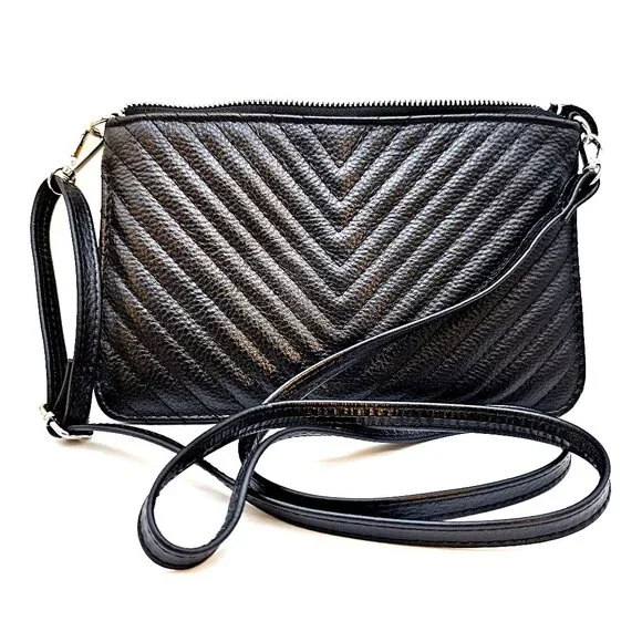 Beren Black Quilted Leather Crossbody Purse Clutch – Small Organizer Bag - Picture 1 of 9